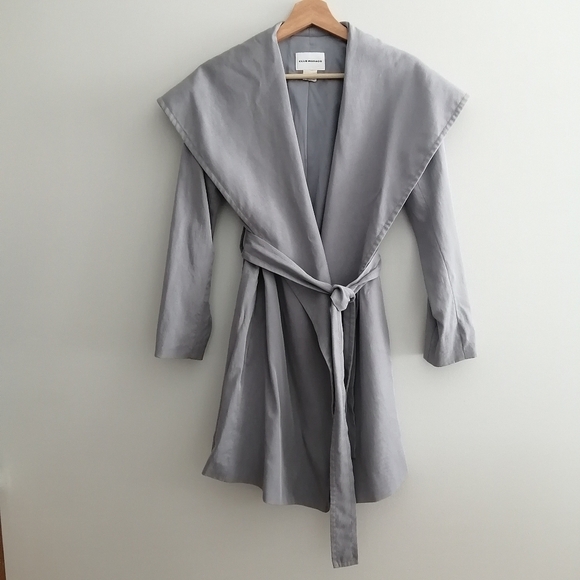 Club Monaco Hanne Wrap Trench Coat Light Gray Lyocell with Waist Belt XS - Picture 2 of 16